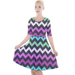 Chevron Pattern Gifts Quarter Sleeve A-line Dress by GardenOfOphir