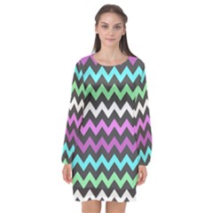 Chevron Pattern Gifts Long Sleeve Chiffon Shift Dress  by GardenOfOphir