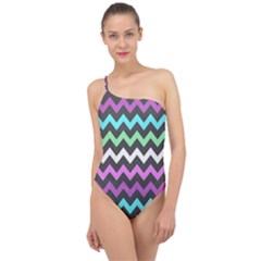 Chevron Pattern Gifts Classic One Shoulder Swimsuit by GardenOfOphir