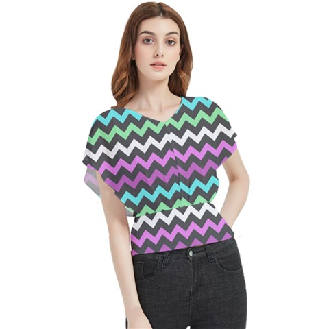 Chevron Pattern Gifts Butterfly Chiffon Blouse by GardenOfOphir