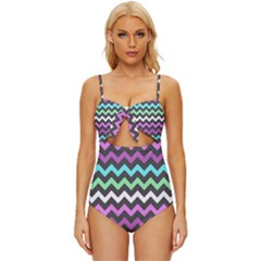 Chevron Pattern Gifts Knot Front One-piece Swimsuit by GardenOfOphir