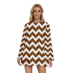 Chevron Pattern Gifts Round Neck Long Sleeve Bohemian Style Chiffon Mini Dress