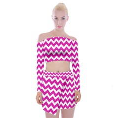 Chevron Pattern Gifts Off Shoulder Top With Mini Skirt Set by GardenOfOphir