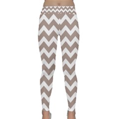 Beige Chevron Pattern Gifts Classic Yoga Leggings by GardenOfOphir