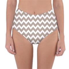 Beige Chevron Pattern Gifts Reversible High-waist Bikini Bottoms by GardenOfOphir