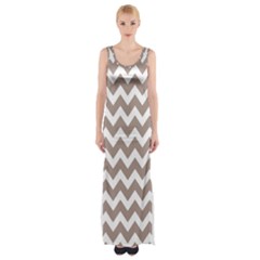 Beige Chevron Pattern Gifts Thigh Split Maxi Dress by GardenOfOphir