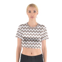 Beige Chevron Pattern Gifts Cotton Crop Top by GardenOfOphir