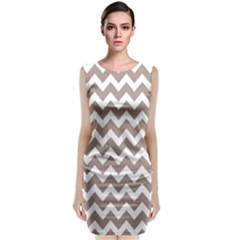 Beige Chevron Pattern Gifts Classic Sleeveless Midi Dress by GardenOfOphir