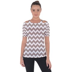 Beige Chevron Pattern Gifts Shoulder Cut Out Short Sleeve Top by GardenOfOphir