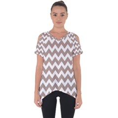 Beige Chevron Pattern Gifts Cut Out Side Drop Tee by GardenOfOphir