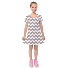 Beige Chevron Pattern Gifts Kids  Short Sleeve Velvet Dress by GardenOfOphir