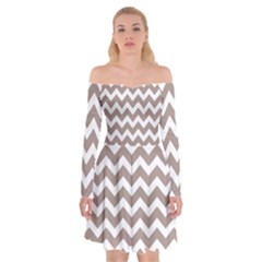 Beige Chevron Pattern Gifts Off Shoulder Skater Dress by GardenOfOphir