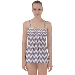 Beige Chevron Pattern Gifts Babydoll Tankini Set by GardenOfOphir