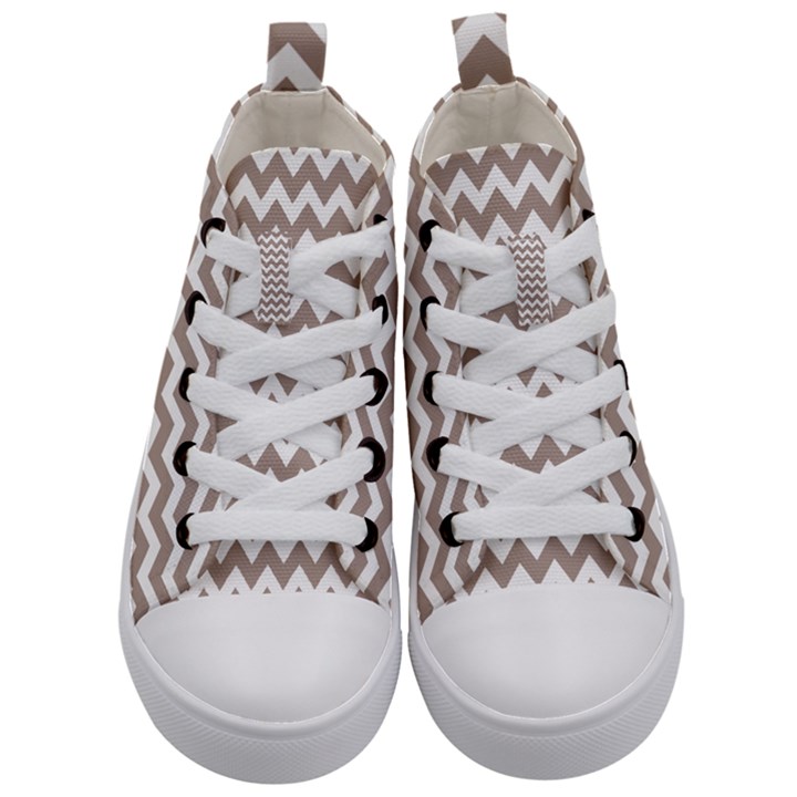 Beige Chevron Pattern Gifts Kids  Mid-Top Canvas Sneakers