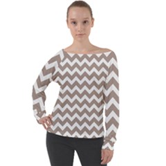 Beige Chevron Pattern Gifts Off Shoulder Long Sleeve Velour Top by GardenOfOphir