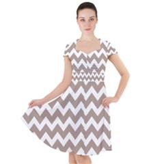 Beige Chevron Pattern Gifts Cap Sleeve Midi Dress by GardenOfOphir