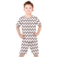 Beige Chevron Pattern Gifts Kids  Tee And Shorts Set by GardenOfOphir