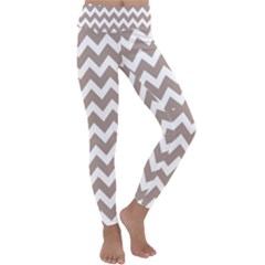 Beige Chevron Pattern Gifts Kids  Lightweight Velour Classic Yoga Leggings by GardenOfOphir