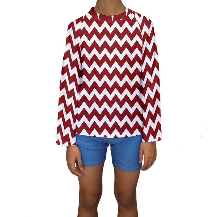 Red Chevron Pattern Gifts Kids  Long Sleeve Swimwear