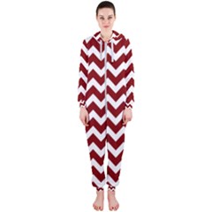 Red Chevron Pattern Gifts Hooded Jumpsuit (ladies) by GardenOfOphir