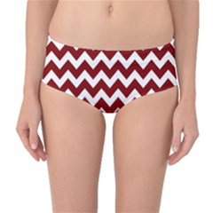 Red Chevron Pattern Gifts Mid-waist Bikini Bottoms by GardenOfOphir