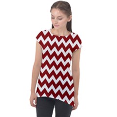 Red Chevron Pattern Gifts Cap Sleeve High Low Top by GardenOfOphir