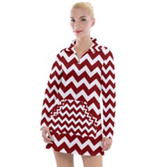 Red Chevron Pattern Gifts Women s Long Sleeve Casual Dress by GardenOfOphir