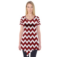 Red Chevron Pattern Gifts Short Sleeve Tunic  by GardenOfOphir