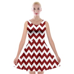 Red Chevron Pattern Gifts Velvet Skater Dress by GardenOfOphir