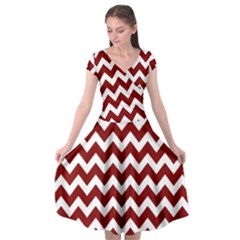 Red Chevron Pattern Gifts Cap Sleeve Wrap Front Dress by GardenOfOphir