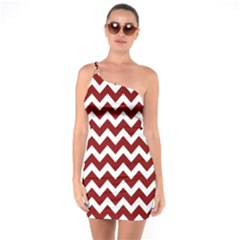 Red Chevron Pattern Gifts One Shoulder Ring Trim Bodycon Dress by GardenOfOphir