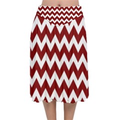 Red Chevron Pattern Gifts Velvet Flared Midi Skirt by GardenOfOphir