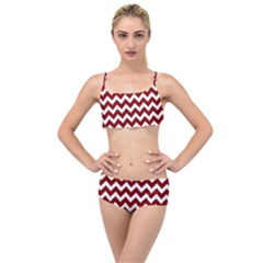 Red Chevron Pattern Gifts Layered Top Bikini Set by GardenOfOphir