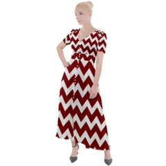 Red Chevron Pattern Gifts Button Up Short Sleeve Maxi Dress by GardenOfOphir