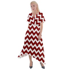 Red Chevron Pattern Gifts Cross Front Sharkbite Hem Maxi Dress by GardenOfOphir