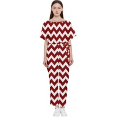 Red Chevron Pattern Gifts Batwing Lightweight Chiffon Jumpsuit by GardenOfOphir