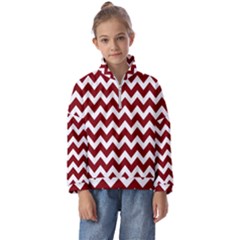 Red Chevron Pattern Gifts Kids  Half Zip Hoodie by GardenOfOphir