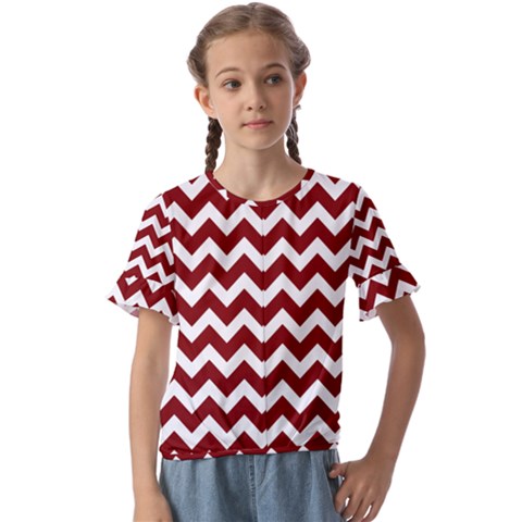 Red Chevron Pattern Gifts Kids  Cuff Sleeve Scrunch Bottom Tee by GardenOfOphir