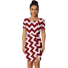 Red Chevron Pattern Gifts Fitted Knot Split End Bodycon Dress by GardenOfOphir