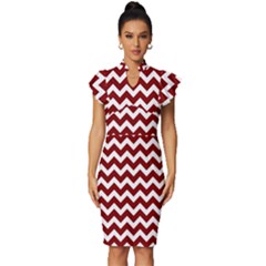 Red Chevron Pattern Gifts Vintage Frill Sleeve V-neck Bodycon Dress