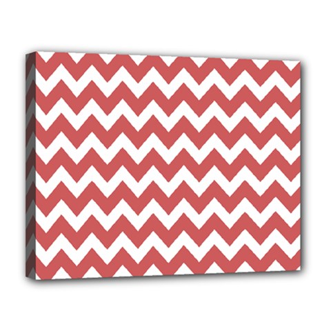 Coral Chevron Pattern Gifts Canvas 14  X 11  (stretched) by GardenOfOphir