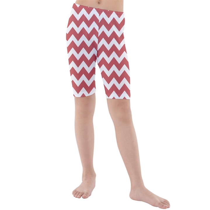 Coral Chevron Pattern Gifts Kids  Mid Length Swim Shorts