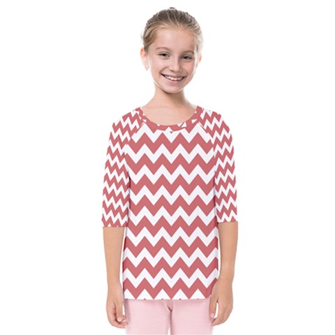 Coral Chevron Pattern Gifts Kids  Quarter Sleeve Raglan Tee by GardenOfOphir