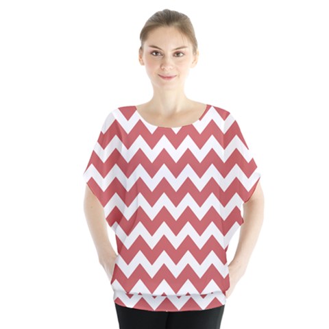 Coral Chevron Pattern Gifts Batwing Chiffon Blouse by GardenOfOphir