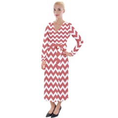 Coral Chevron Pattern Gifts Velvet Maxi Wrap Dress