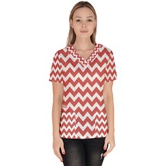 Coral Chevron Pattern Gifts Women s V-neck Scrub Top by GardenOfOphir