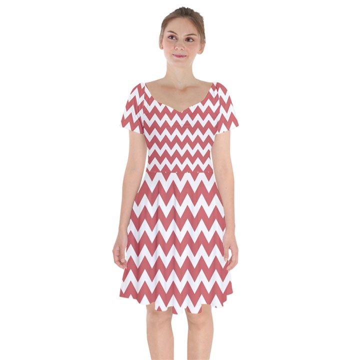 Coral Chevron Pattern Gifts Short Sleeve Bardot Dress