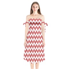 Coral Chevron Pattern Gifts Shoulder Tie Bardot Midi Dress by GardenOfOphir