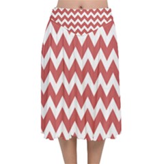 Coral Chevron Pattern Gifts Velvet Flared Midi Skirt by GardenOfOphir