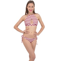 Coral Chevron Pattern Gifts Cross Front Halter Bikini Set by GardenOfOphir